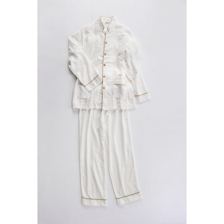 2 Layered Gauze Pyjama Set - White/Marigold (SS/S/M/L/LL)