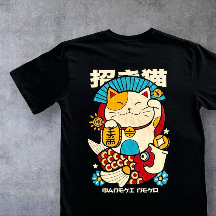 100% Cotton T-Shirt - Maneki-Neko Blue