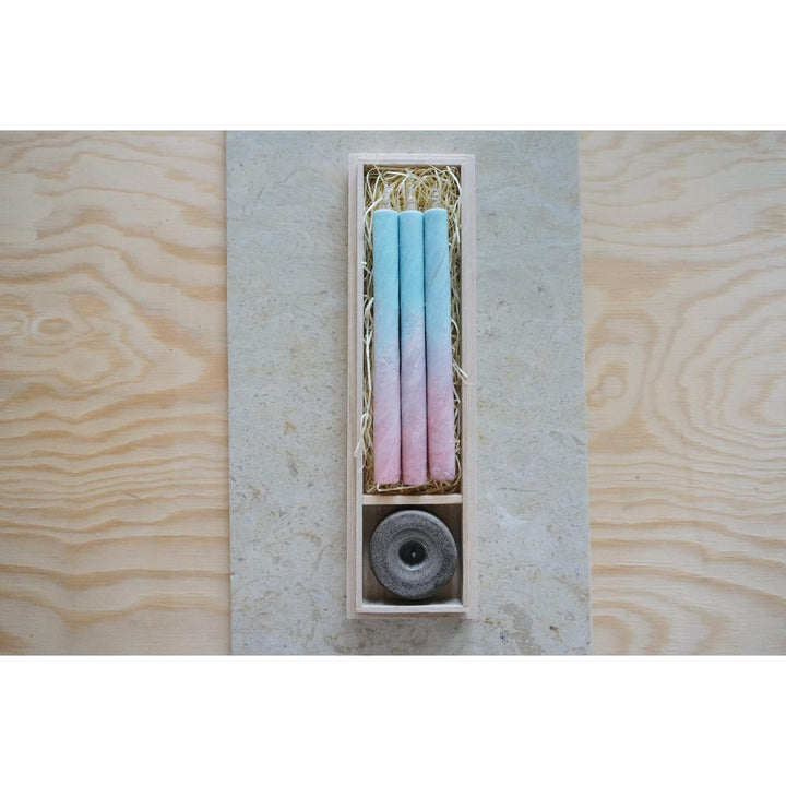 3 Long HAZE Candles & Stand in a Wooden Gift Box - "See You Tomorrow"