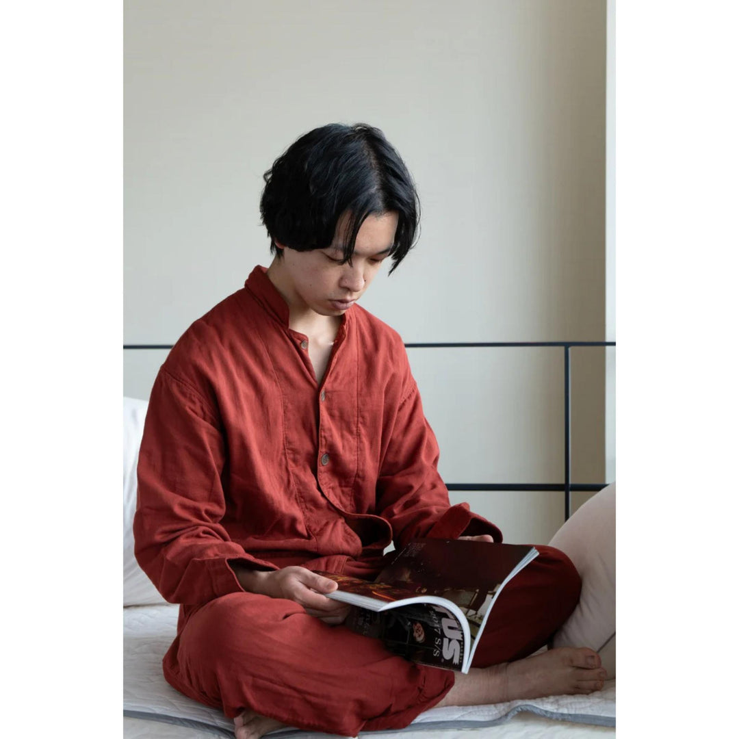 * PRE-ORDER * 3 Layered Gauze Pyjama Set - Brick Red (SS/S/M/L/LL)