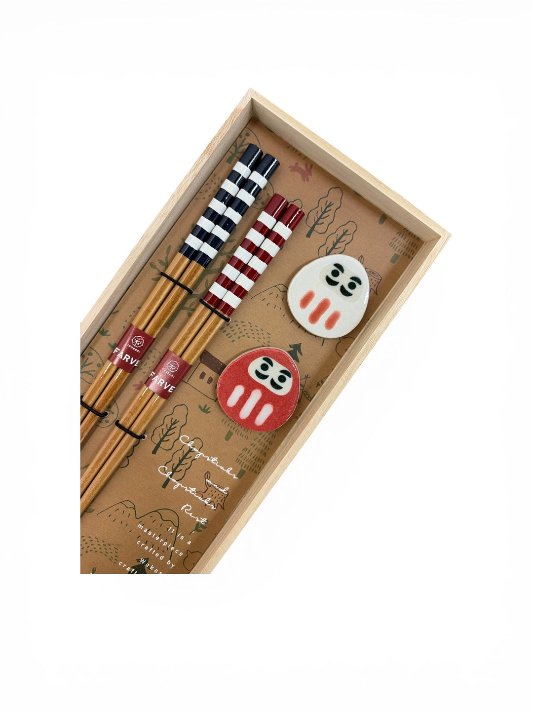Kawai Chopsticks Gift Set - Milk Stripes & Daruma