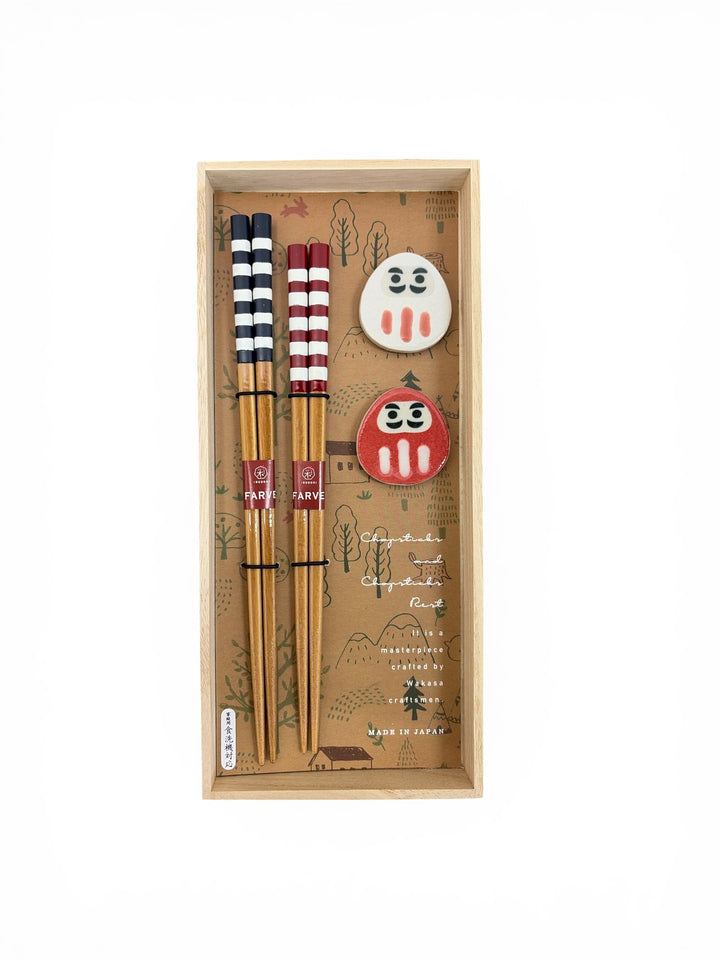 Kawai Chopsticks Gift Set - Milk Stripes & Daruma
