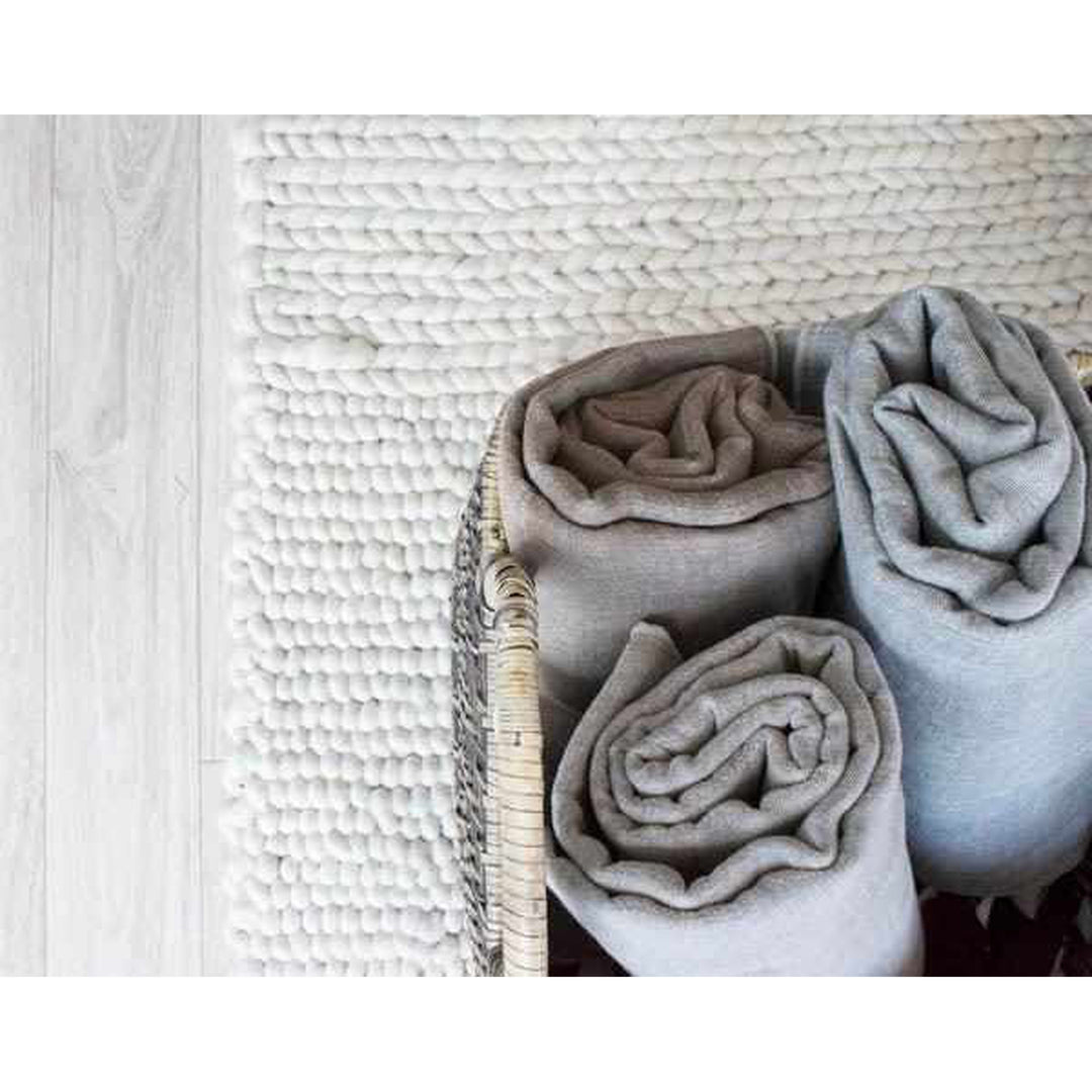 Organic Binchotan Bed Throw - Ivory/Grey