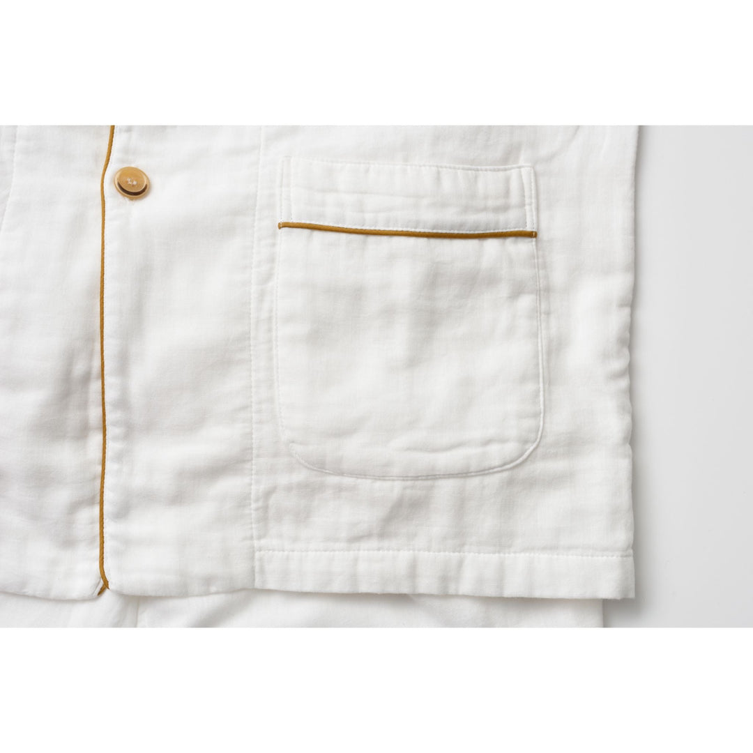 3 Layered Gauze Pyjama Set - White/Marigold (SS/S/M/L/LL)