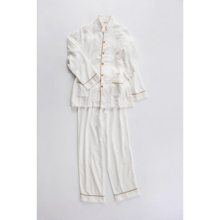 3 Layered Gauze Pyjama Set - White/Marigold (SS/S/M/L/LL)
