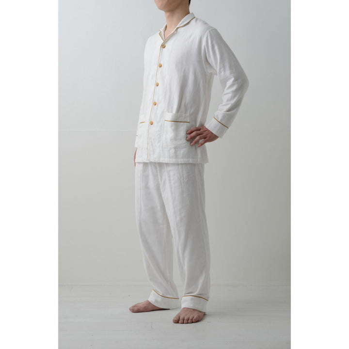 2 Layered Gauze Pyjama Set - White/Marigold (SS/S/M/L/LL)