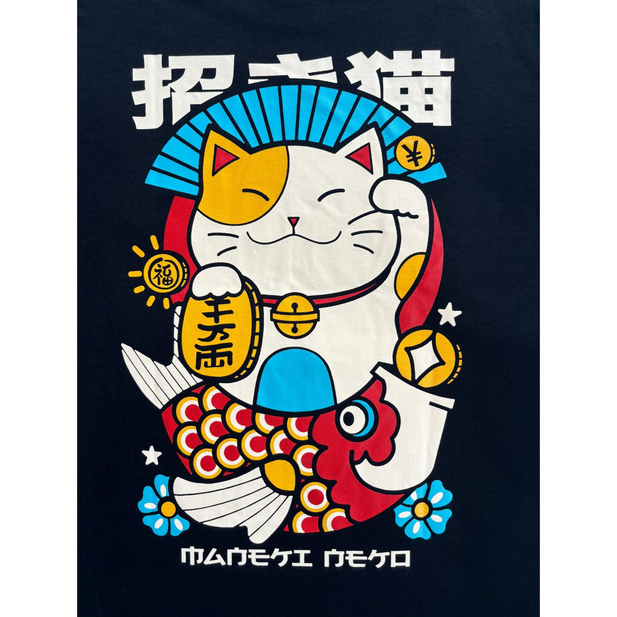 100% Cotton T-Shirt - Maneki-Neko Blue – Setamono Japanese Homeware