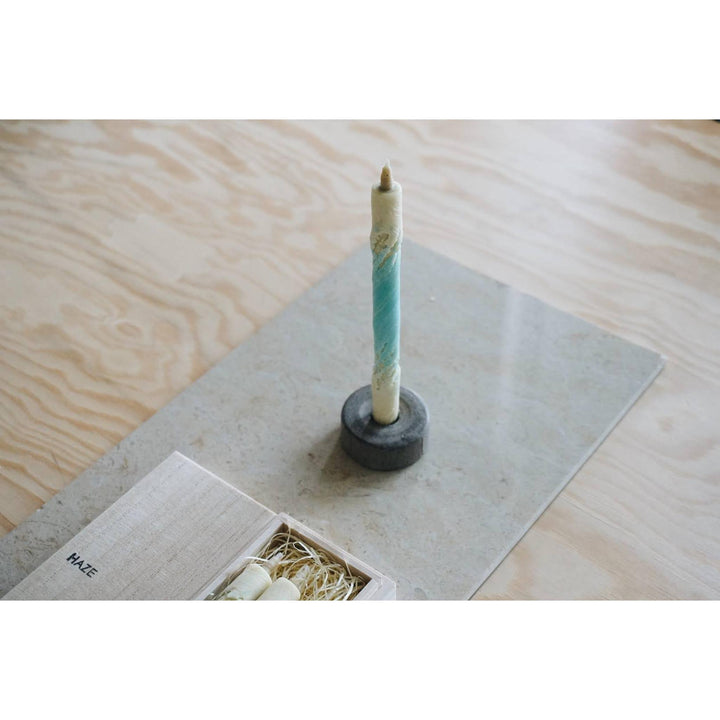 3 Long HAZE Candles & Stand in a Wooden Gift Box - "Light Year"